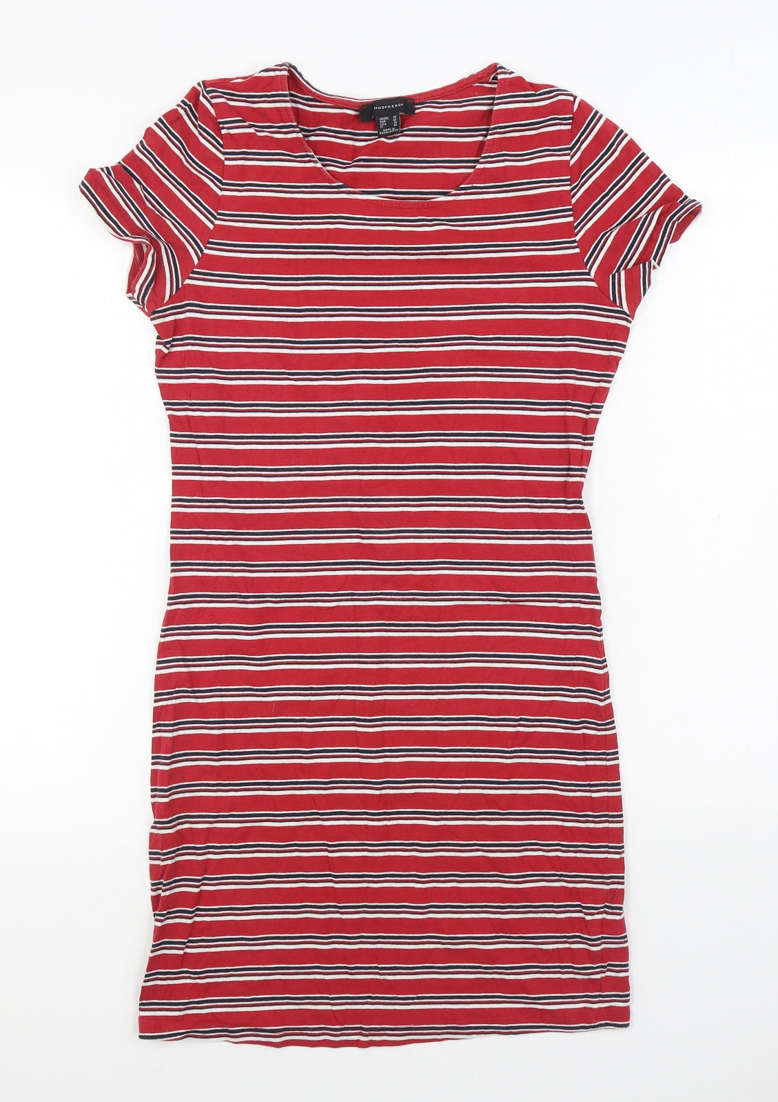 Atmosphere Womens Red Striped Cotton T-Shirt Dress Size 14 Scoop Neck Pullover