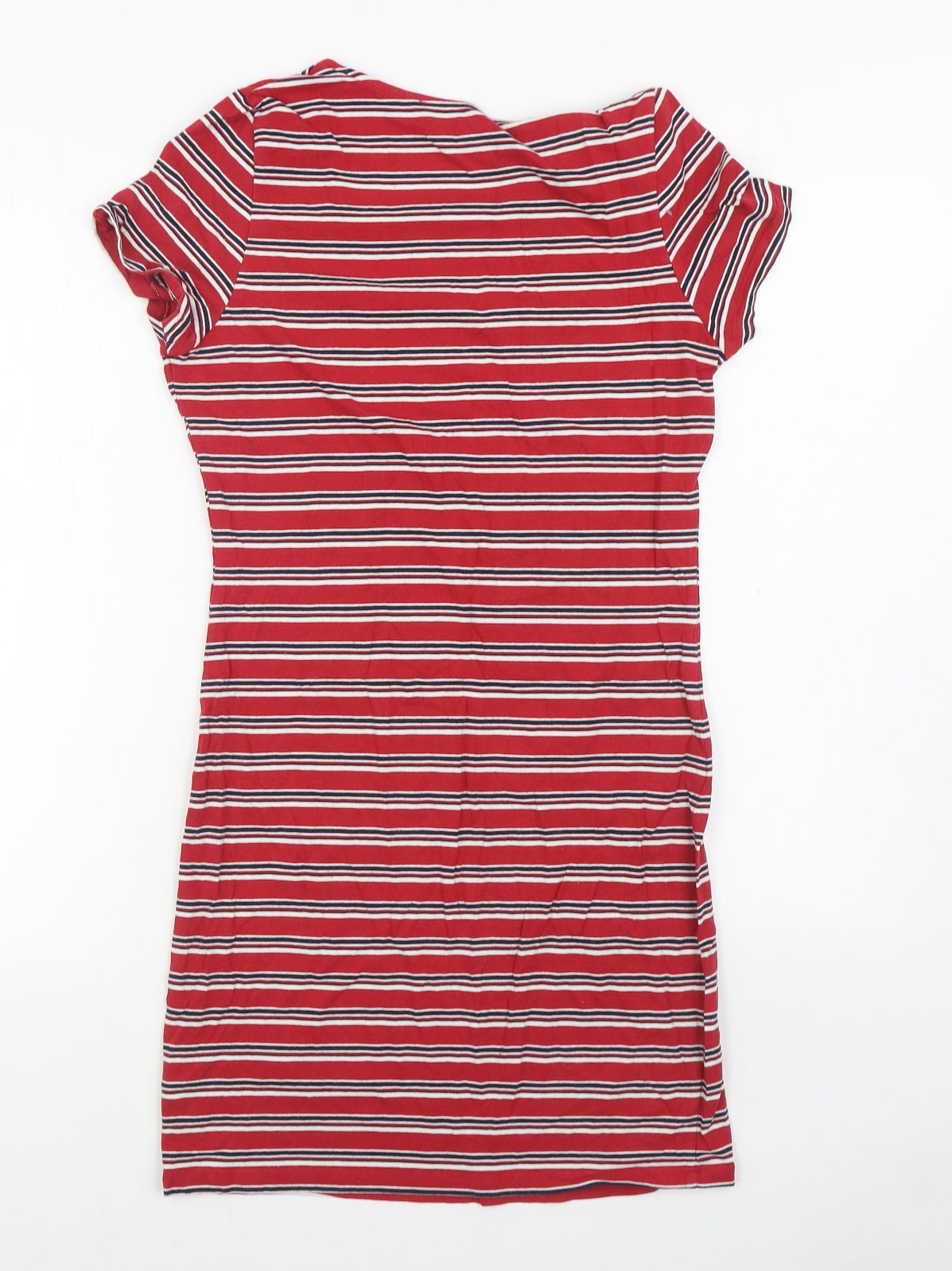 Atmosphere Womens Red Striped Cotton T-Shirt Dress Size 14 Scoop Neck Pullover