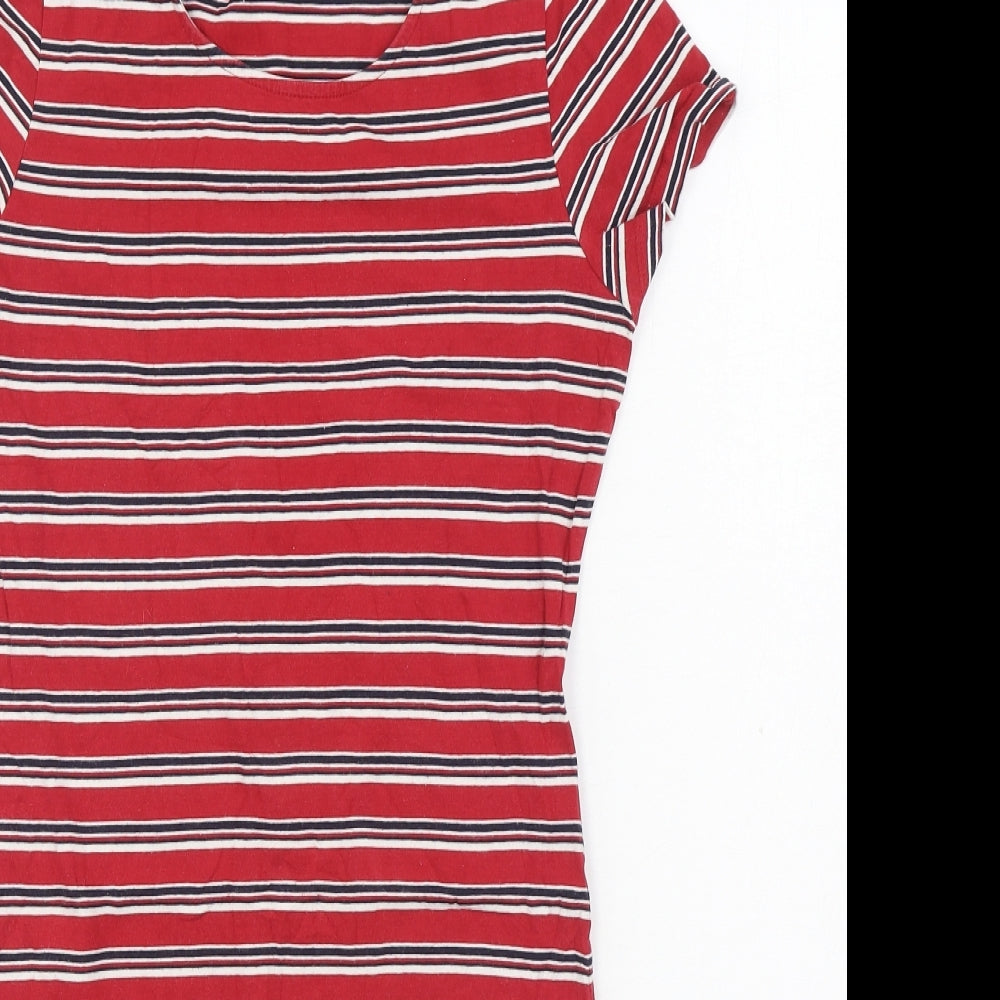 Atmosphere Womens Red Striped Cotton T-Shirt Dress Size 14 Scoop Neck Pullover