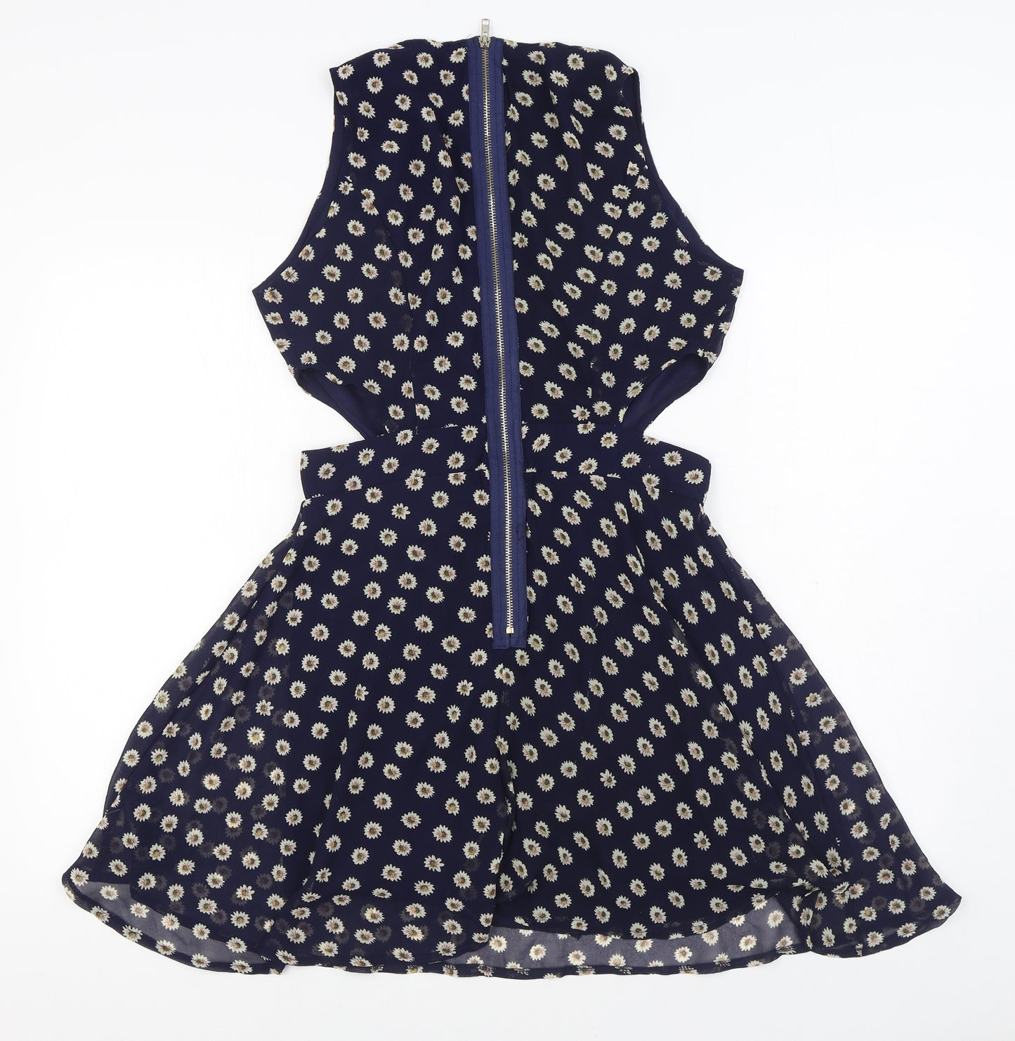 Hearts and Bows Womens Blue Geometric Polyester Skater Dress Size 12 Round Neck Zip