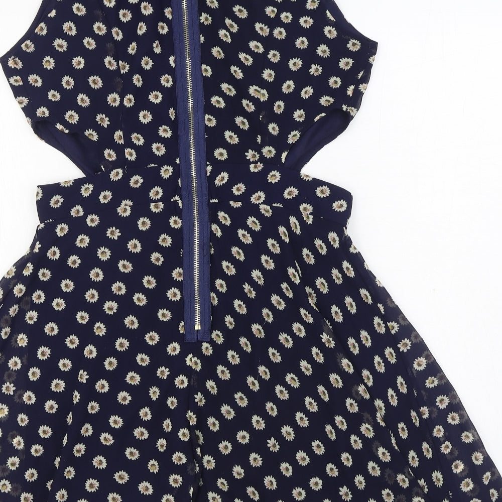 Hearts and Bows Womens Blue Geometric Polyester Skater Dress Size 12 Round Neck Zip