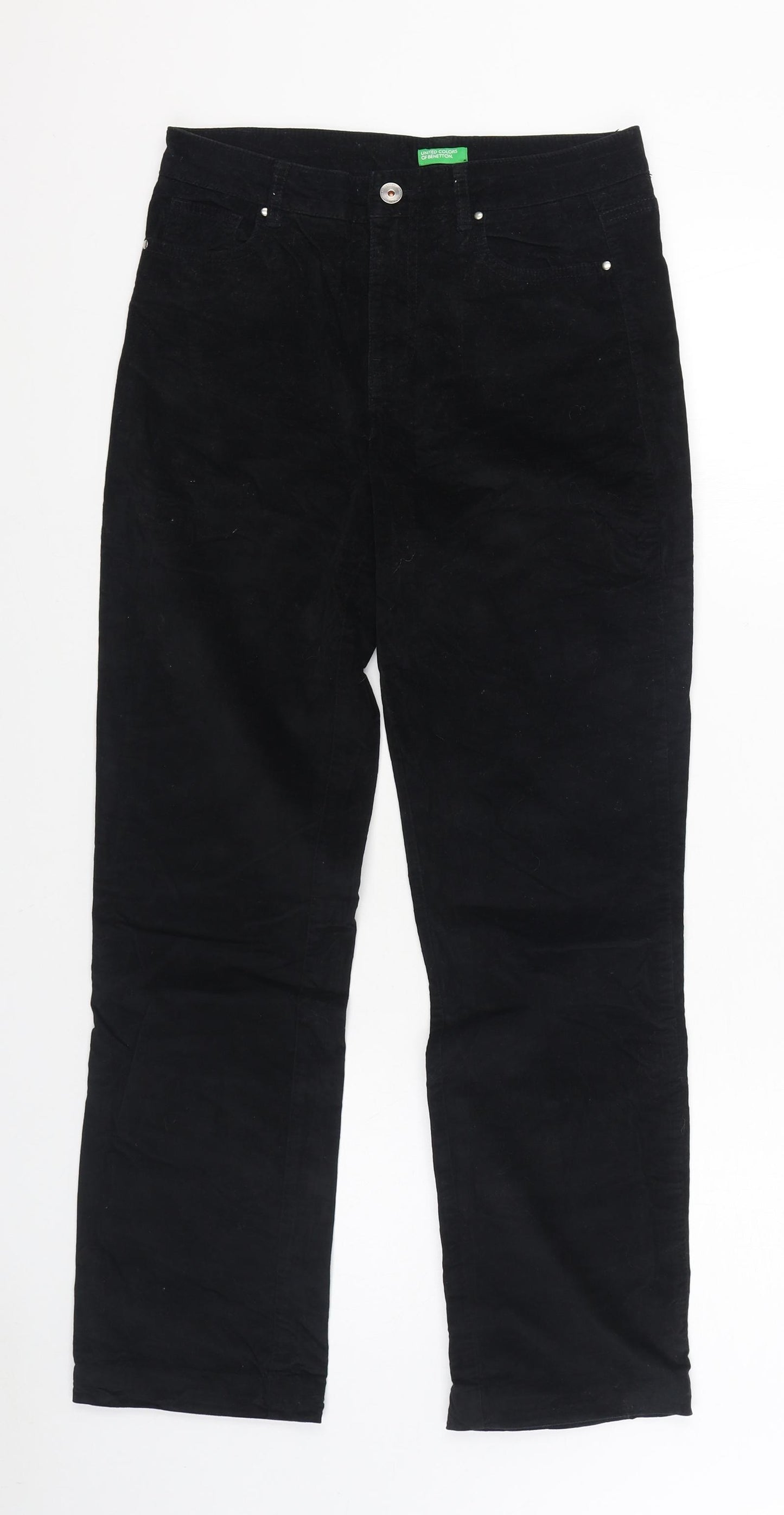 United Colors of Benetton Womens Black Cotton Trousers Size 8 L28 in Regular Zip