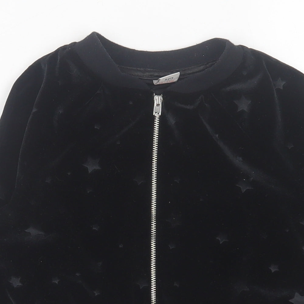 TU Girls Black Geometric Polyester Full Zip Sweatshirt Size 5 Years Zip