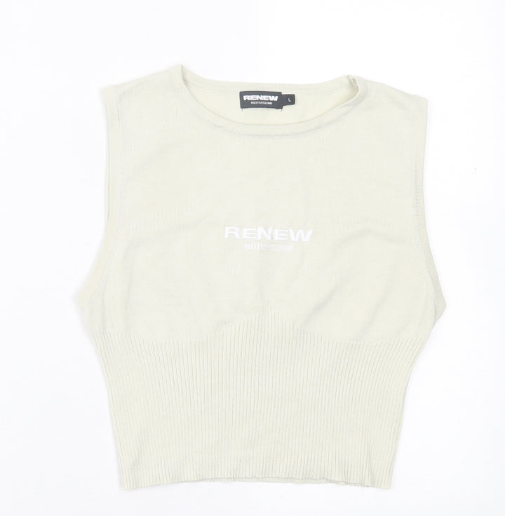 PRETTYLITTLETHING Womens Beige Polyester Cropped Tank Size L Crew Neck - Renew PLT