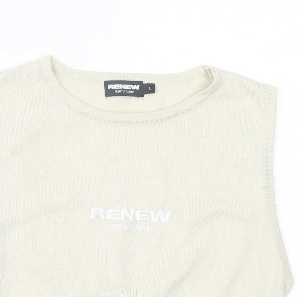 PRETTYLITTLETHING Womens Beige Polyester Cropped Tank Size L Crew Neck - Renew PLT