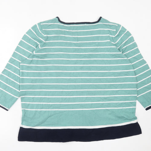 bonmarch Womens Green Square Neck Striped Cotton Pullover Jumper Size 20