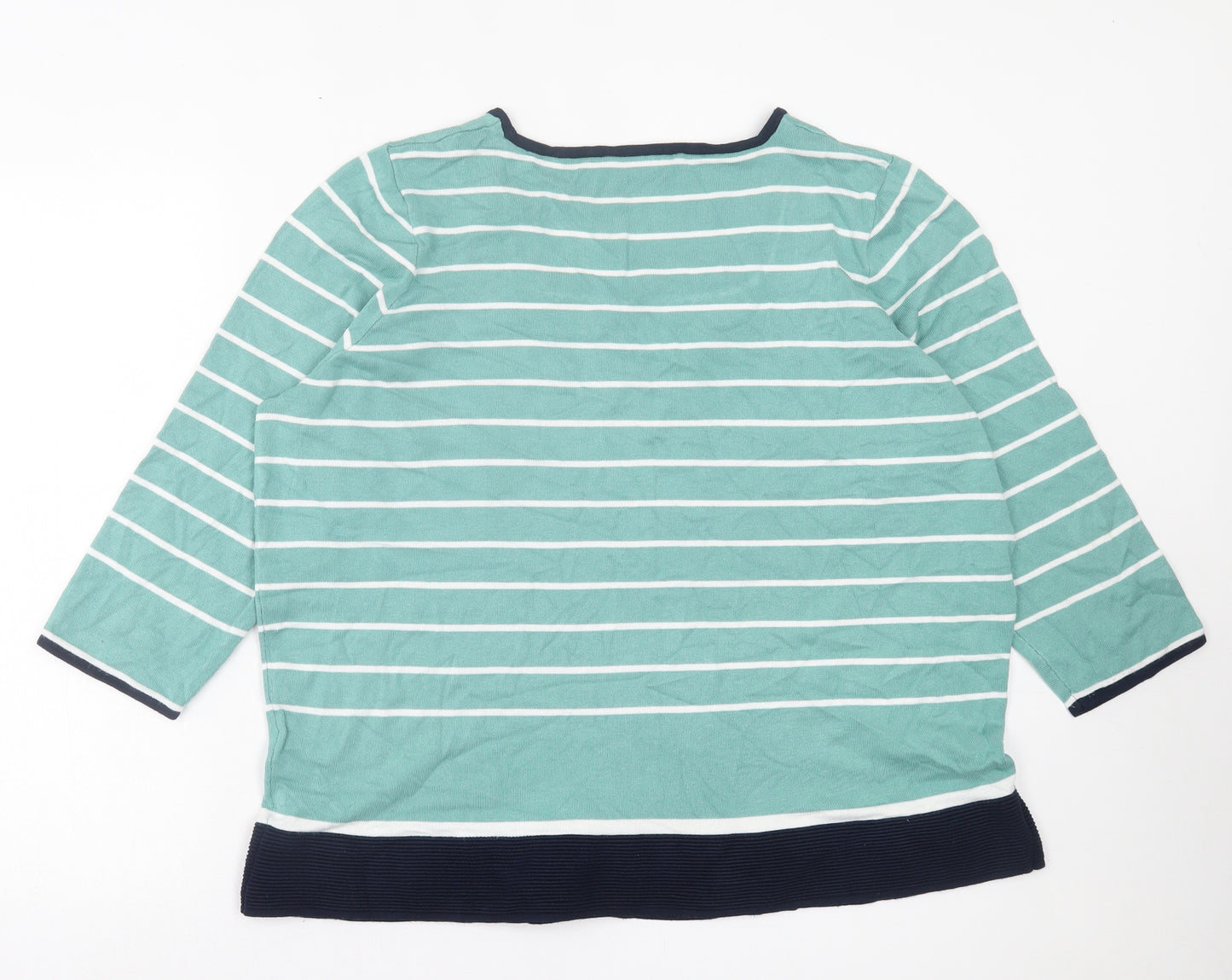 bonmarch Womens Green Square Neck Striped Cotton Pullover Jumper Size 20