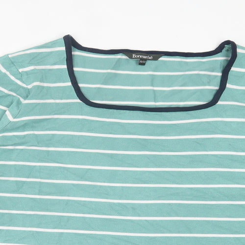 bonmarch Womens Green Square Neck Striped Cotton Pullover Jumper Size 20