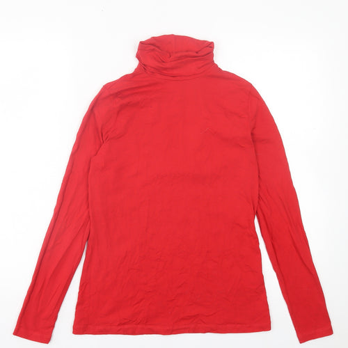 Landsend Womens Red Cotton Basic Size S Roll Neck