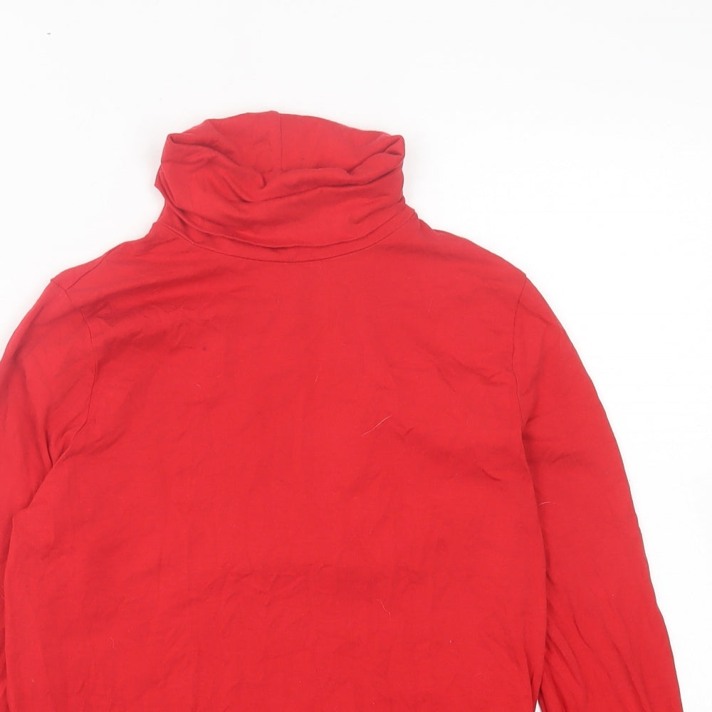 Landsend Womens Red Cotton Basic Size S Roll Neck
