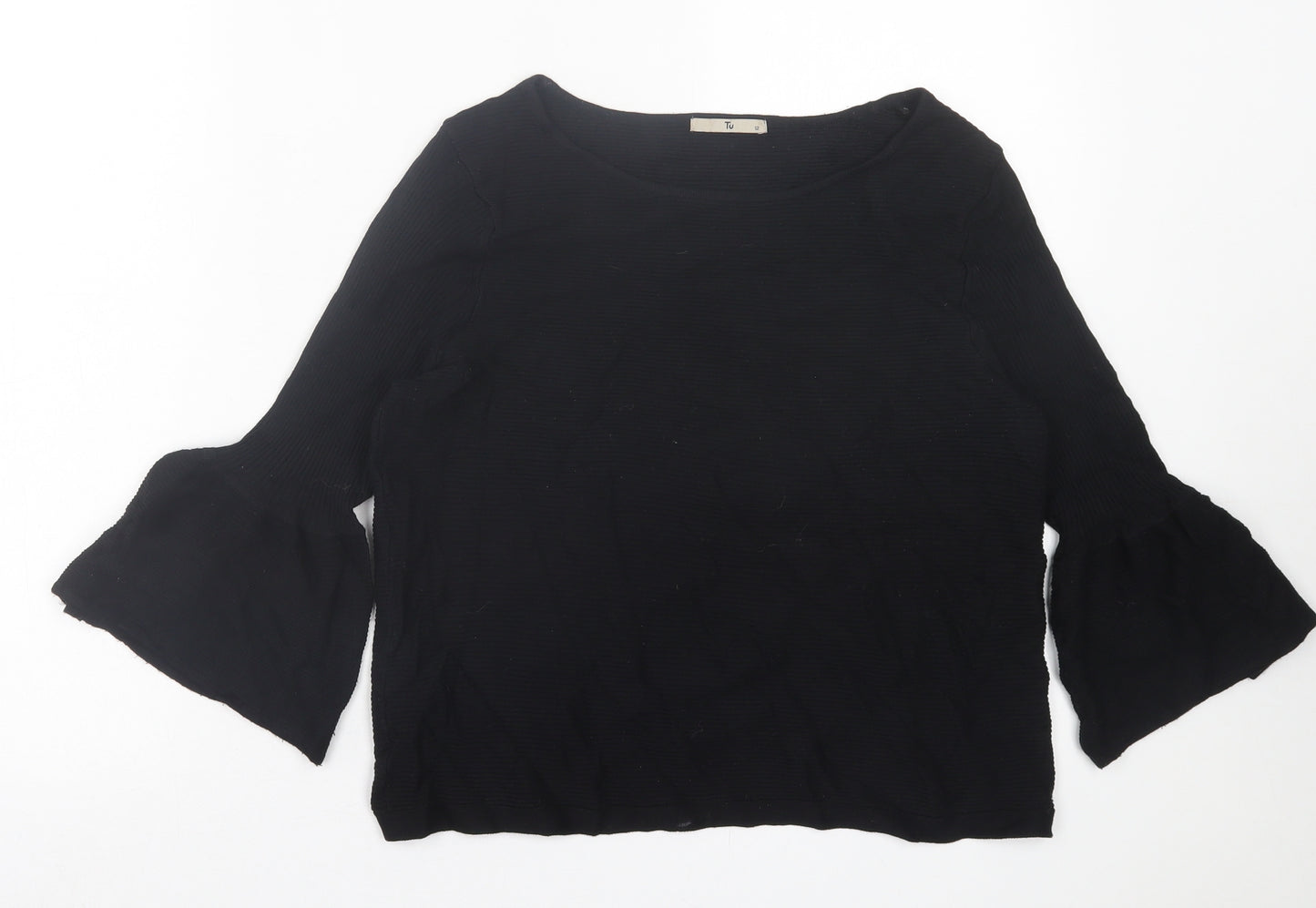 TU Womens Black Crew Neck Viscose Pullover Jumper Size 12