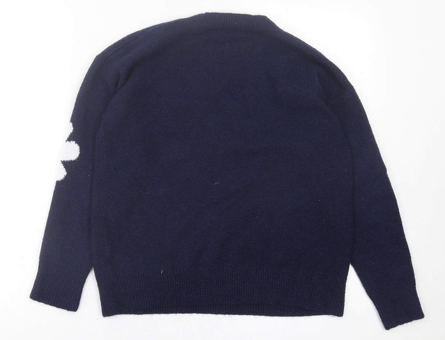 TU Womens Blue Crew Neck Floral Acrylic Pullover Jumper Size M