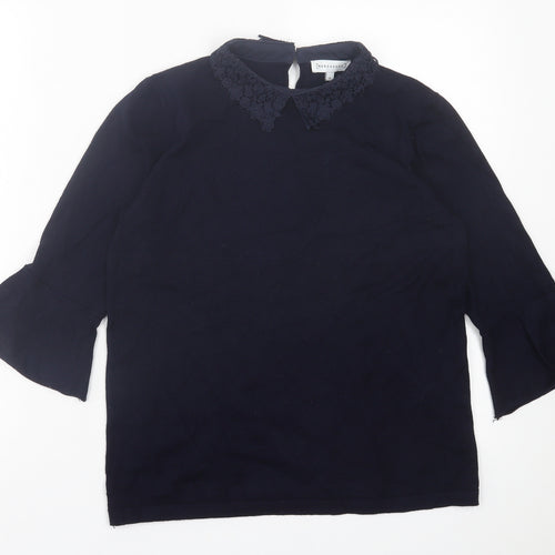 Warehouse Womens Blue Viscose Basic T-Shirt Size 14 Collared