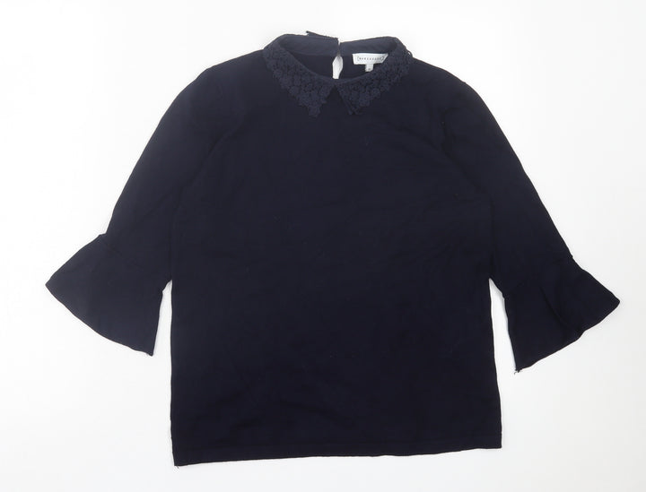 Warehouse Womens Blue Viscose Basic T-Shirt Size 14 Collared