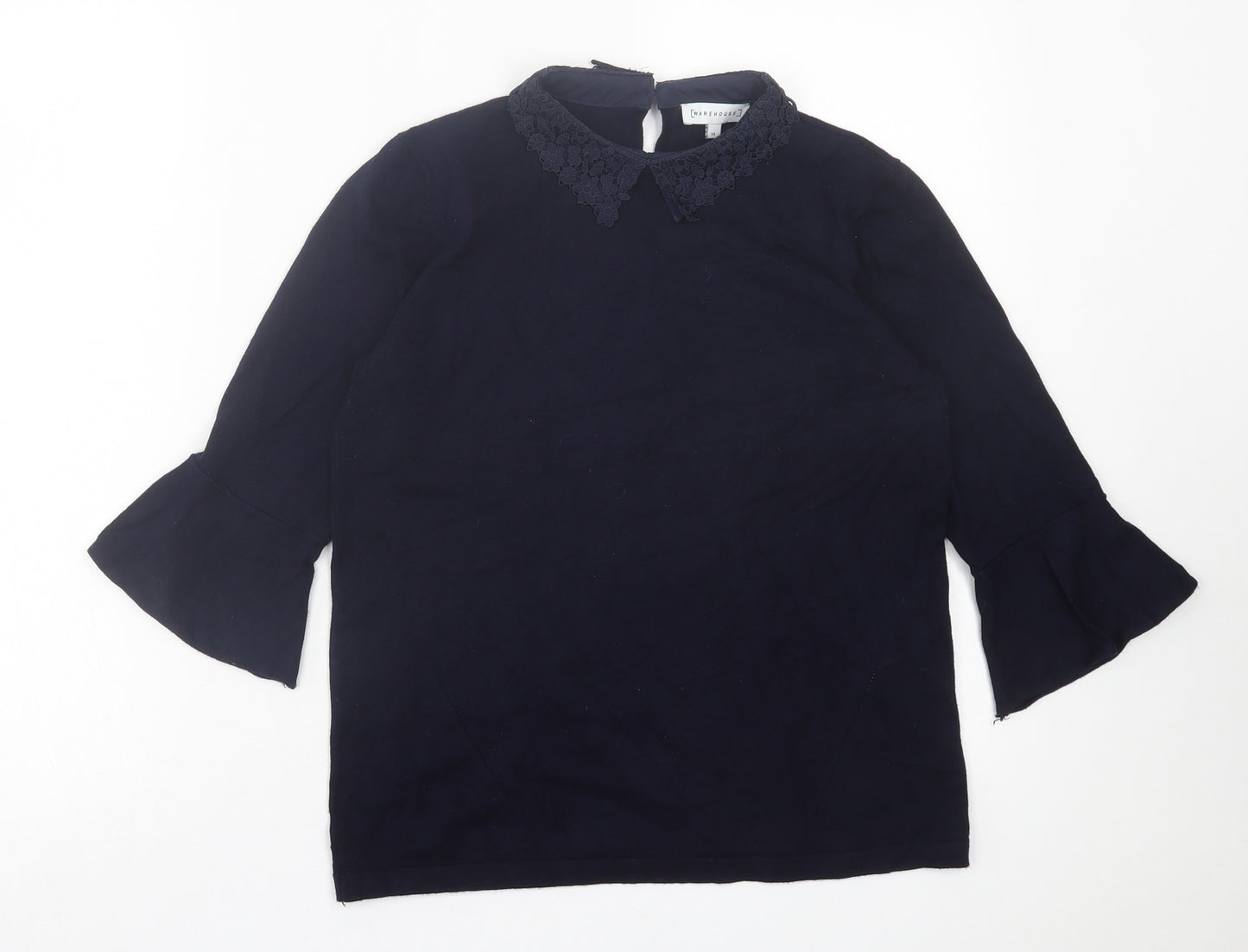 Warehouse Womens Blue Viscose Basic T-Shirt Size 14 Collared