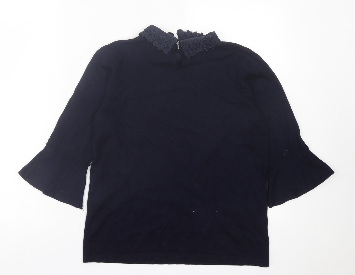 Warehouse Womens Blue Viscose Basic T-Shirt Size 14 Collared