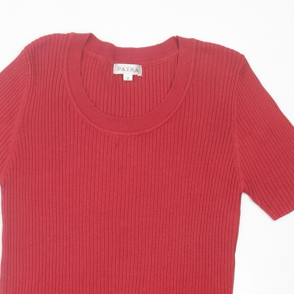 Patra Womens Pink Silk Basic T-Shirt Size M Crew Neck