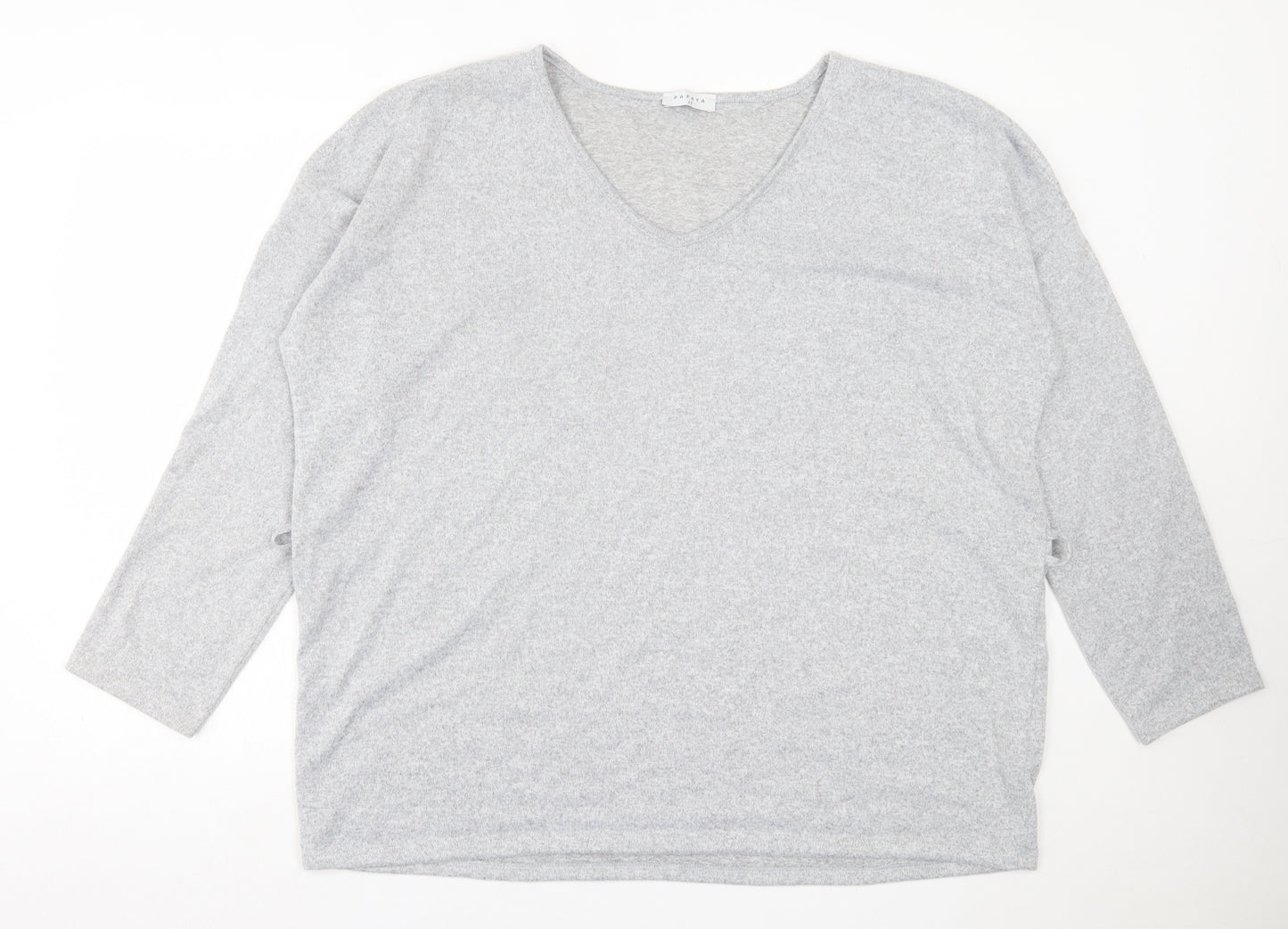 Papaya Womens Grey Polyester Basic T-Shirt Size 20 V-Neck