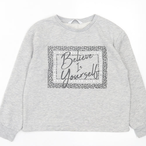 Very Girls Grey Polyester Basic Casual Size 10 Years Crew Neck Pullover