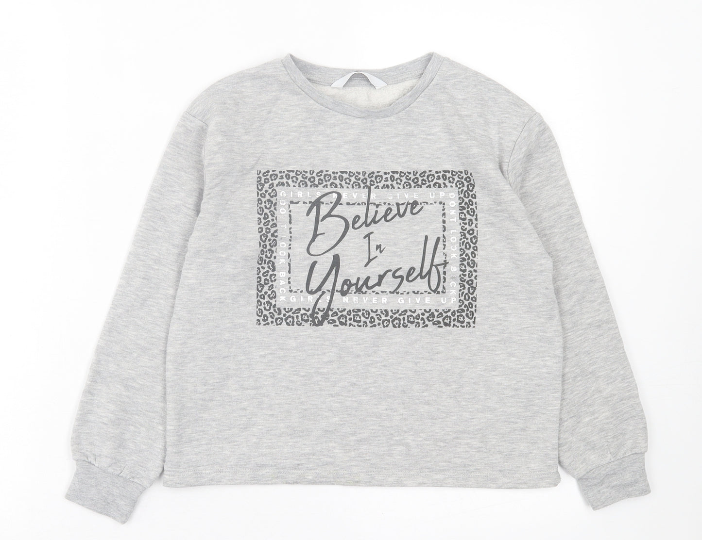 Very Girls Grey Polyester Basic Casual Size 10 Years Crew Neck Pullover