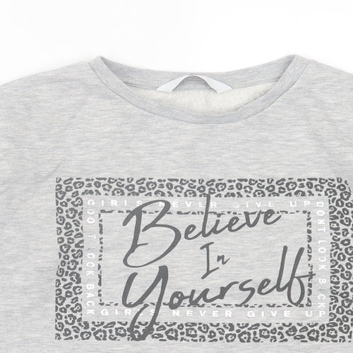 Very Girls Grey Polyester Basic Casual Size 10 Years Crew Neck Pullover