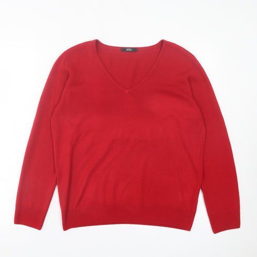 Marks and Spencer Womens Red V-Neck Acrylic Pullover Jumper Size 14