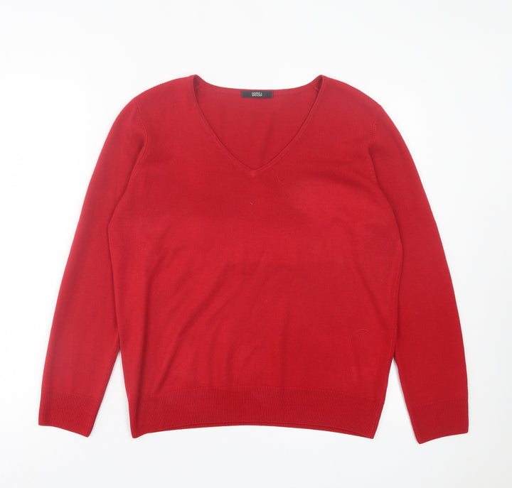 Marks & Spencer Womens Red V-Neck Acrylic Pullover Jumper Size 14