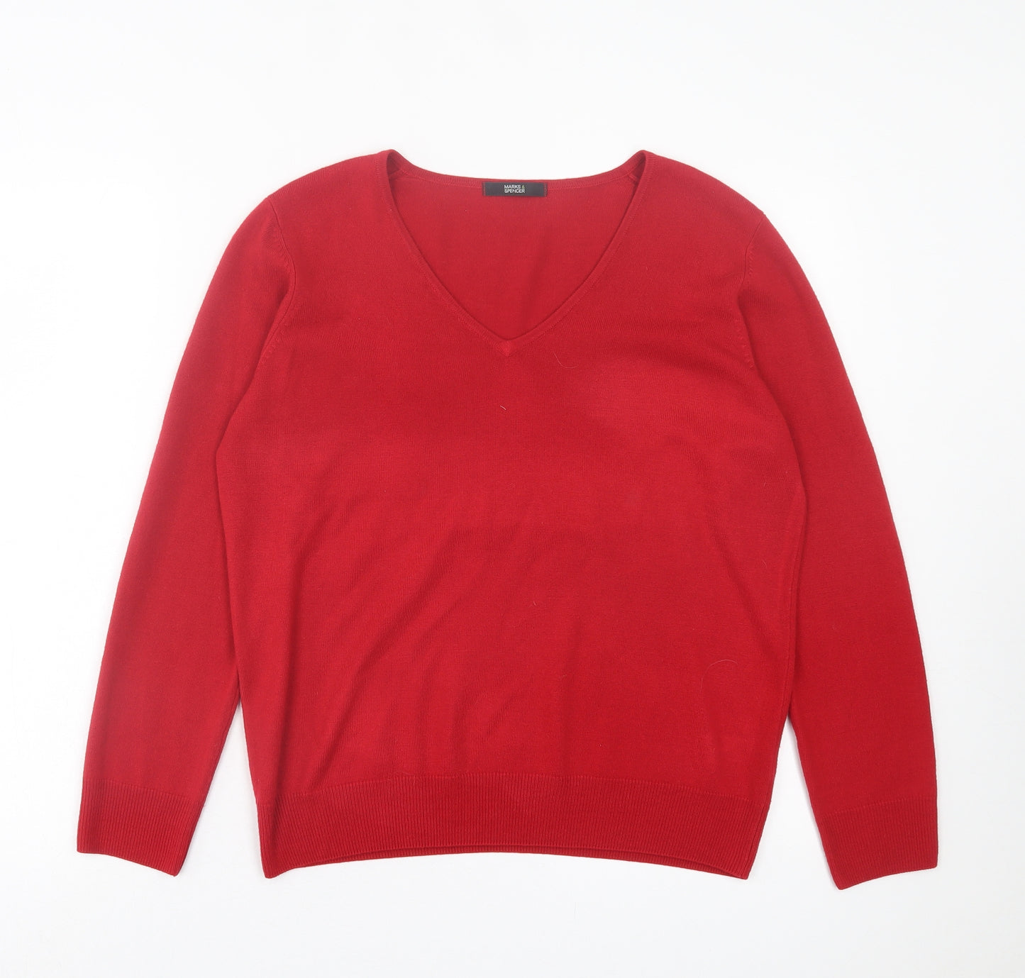 Marks and Spencer Womens Red V-Neck Acrylic Pullover Jumper Size 14