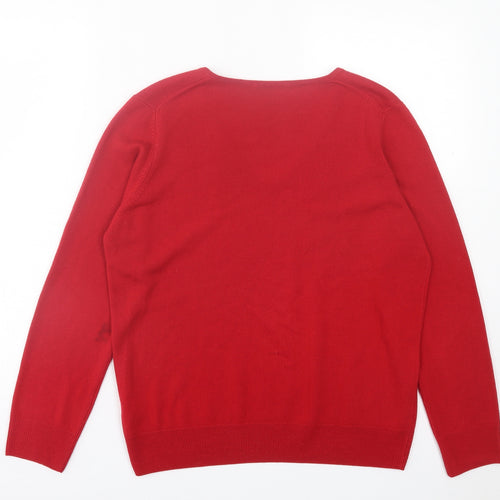 Marks and Spencer Womens Red V-Neck Acrylic Pullover Jumper Size 14
