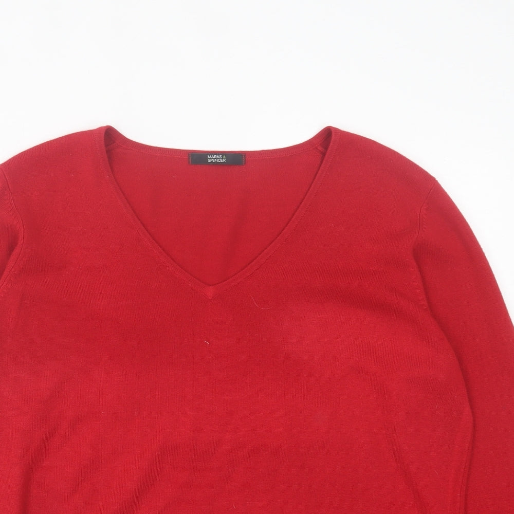 Marks and Spencer Womens Red V-Neck Acrylic Pullover Jumper Size 14
