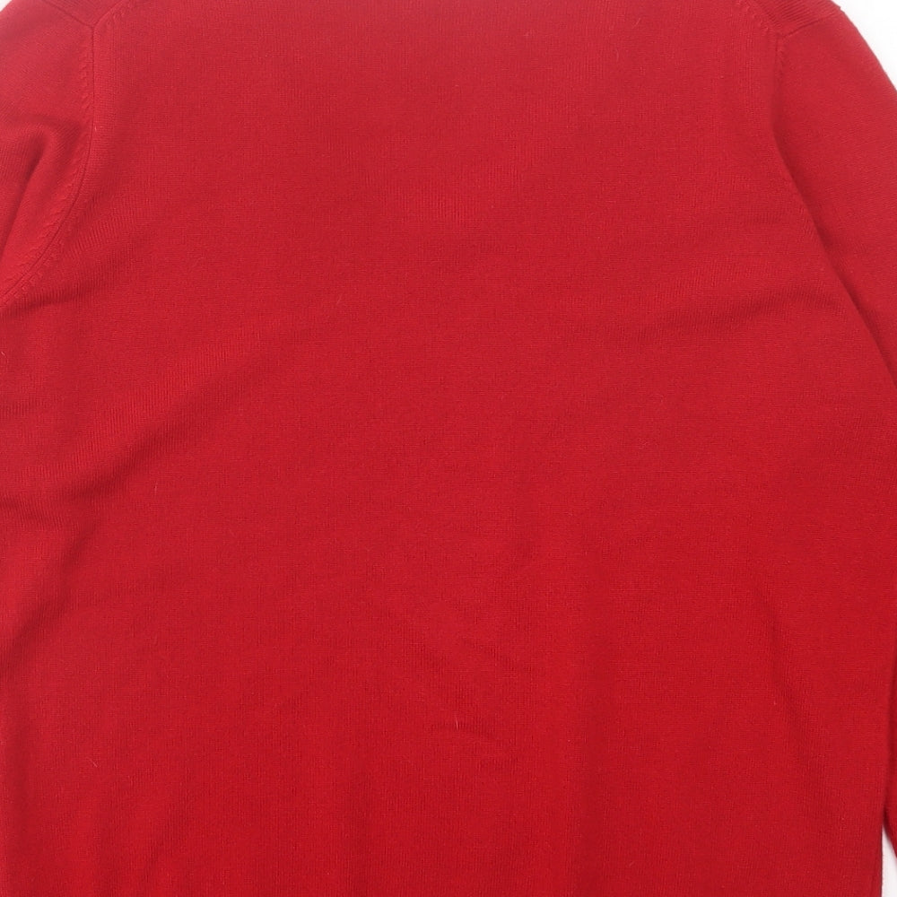 Marks and Spencer Womens Red V-Neck Acrylic Pullover Jumper Size 14