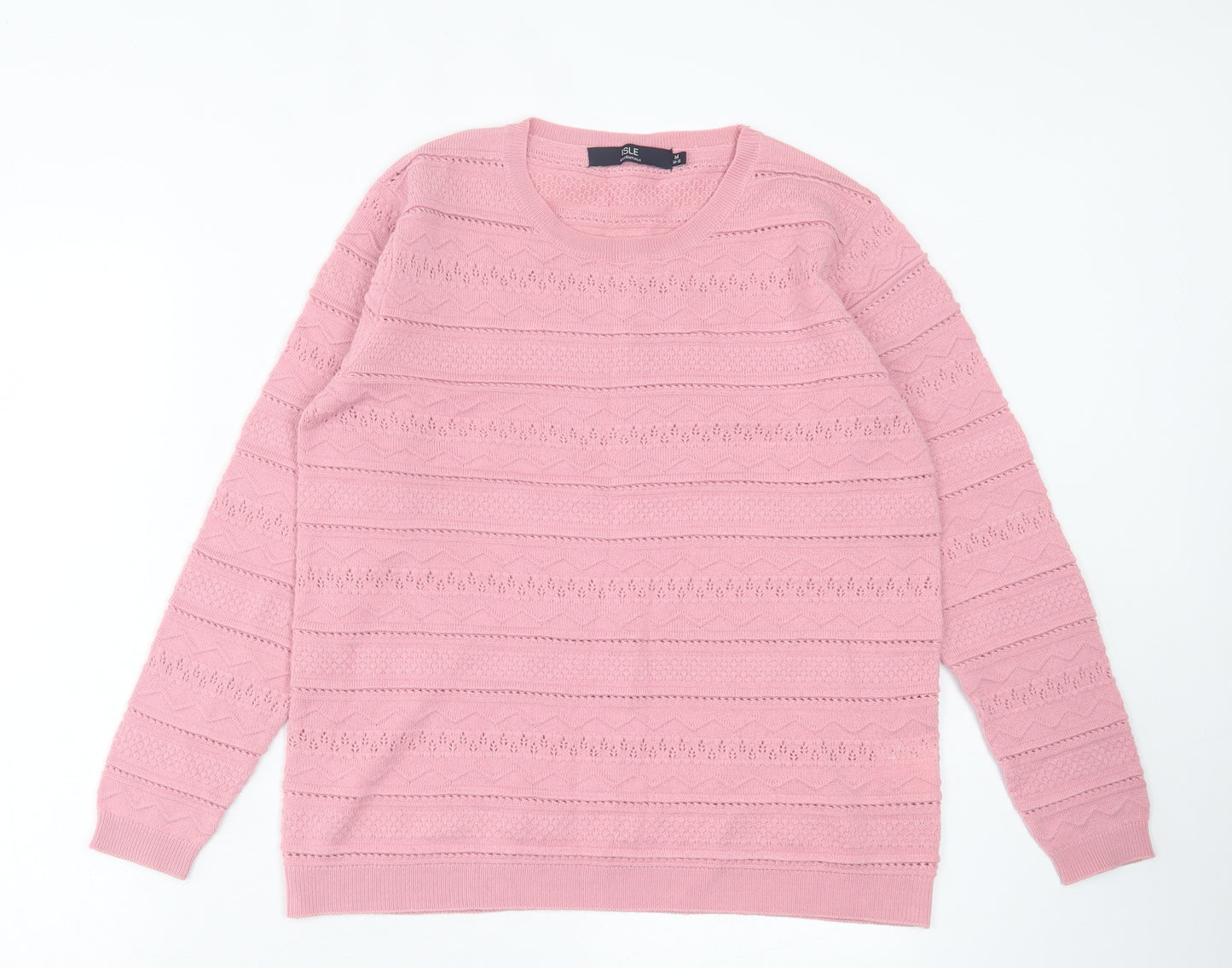 Isle Essentials Womens Pink Crew Neck Acrylic Pullover Jumper Size M