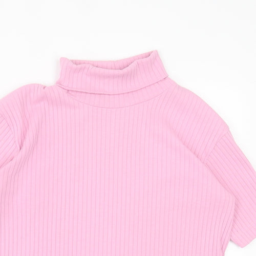 Joie de Vivre Womens Pink Polyester Basic T-Shirt Size 12 Roll Neck
