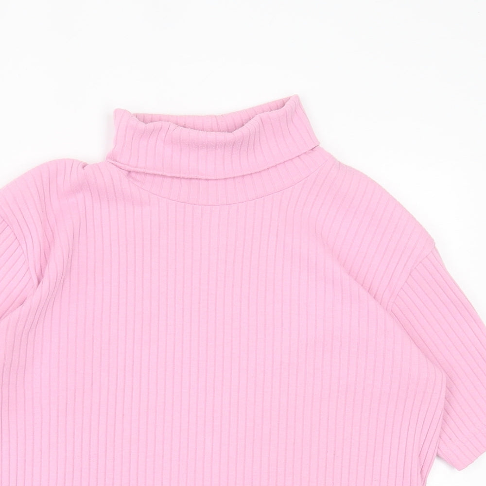 Joie de Vivre Womens Pink Polyester Basic T-Shirt Size 12 Roll Neck