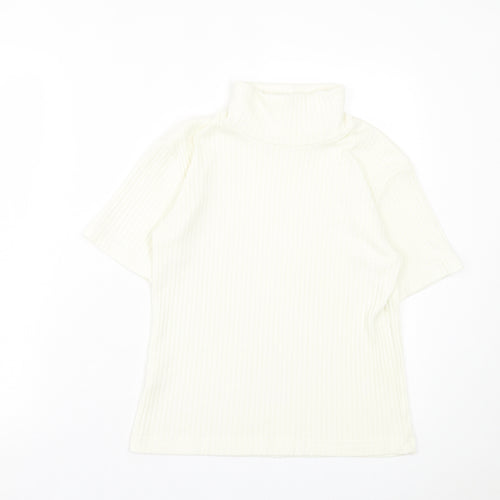 Joie de Vivre Womens Ivory Polyester Basic T-Shirt Size 10 Roll Neck