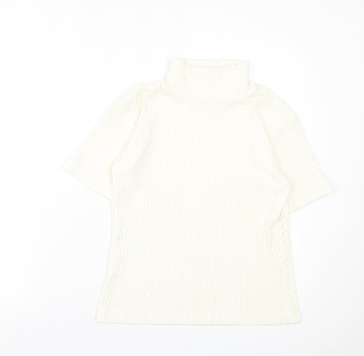 Joie de Vivre Womens Ivory Polyester Basic T-Shirt Size 10 Roll Neck