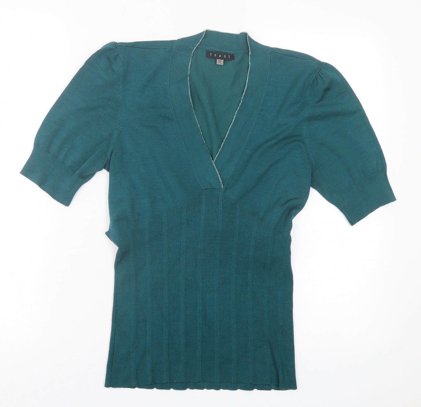 Coast Womens Green V-Neck Silk Pullover Jumper Size 12
