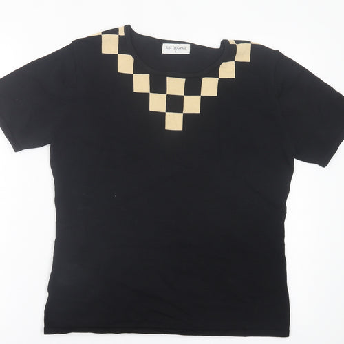 Just Elegance Womens Black Viscose Basic T-Shirt Size L Crew Neck