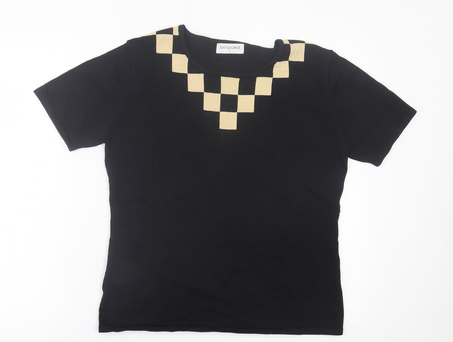 Just Elegance Womens Black Viscose Basic T-Shirt Size L Crew Neck