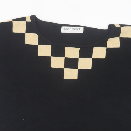 Just Elegance Womens Black Viscose Basic T-Shirt Size L Crew Neck