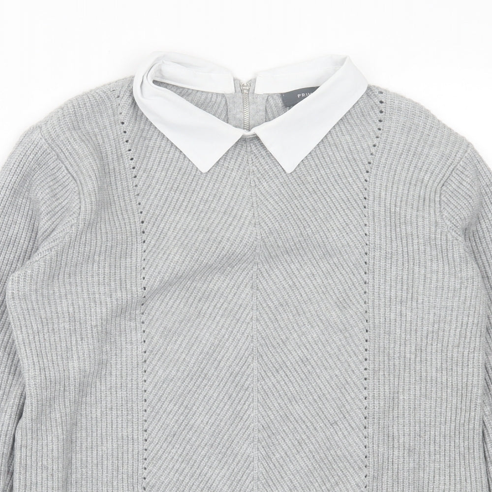 Primark Womens Grey Collared Viscose Pullover Jumper Size 12