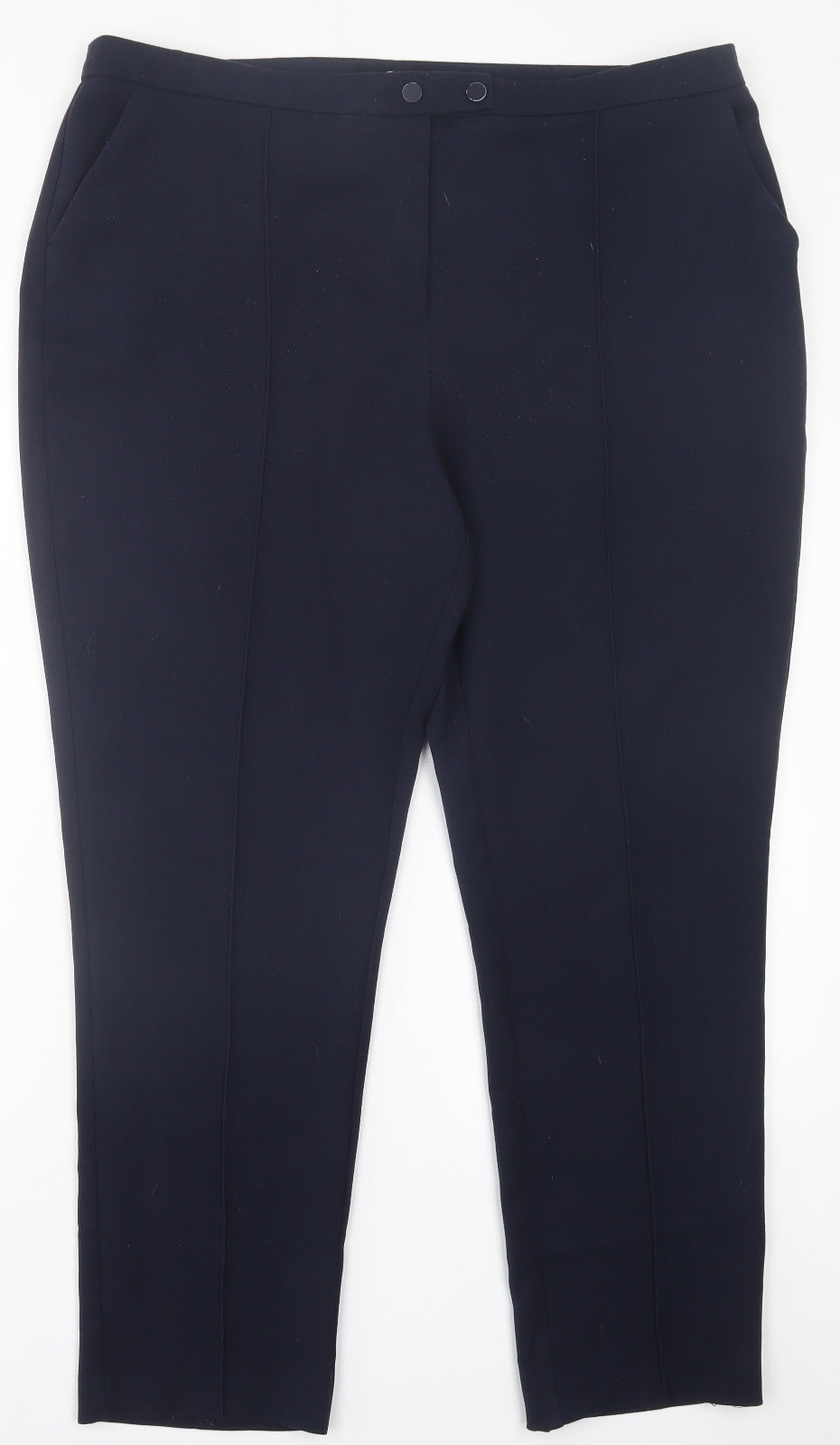 F&F Womens Blue Polyester Trousers Size 18 L28 in Regular Button