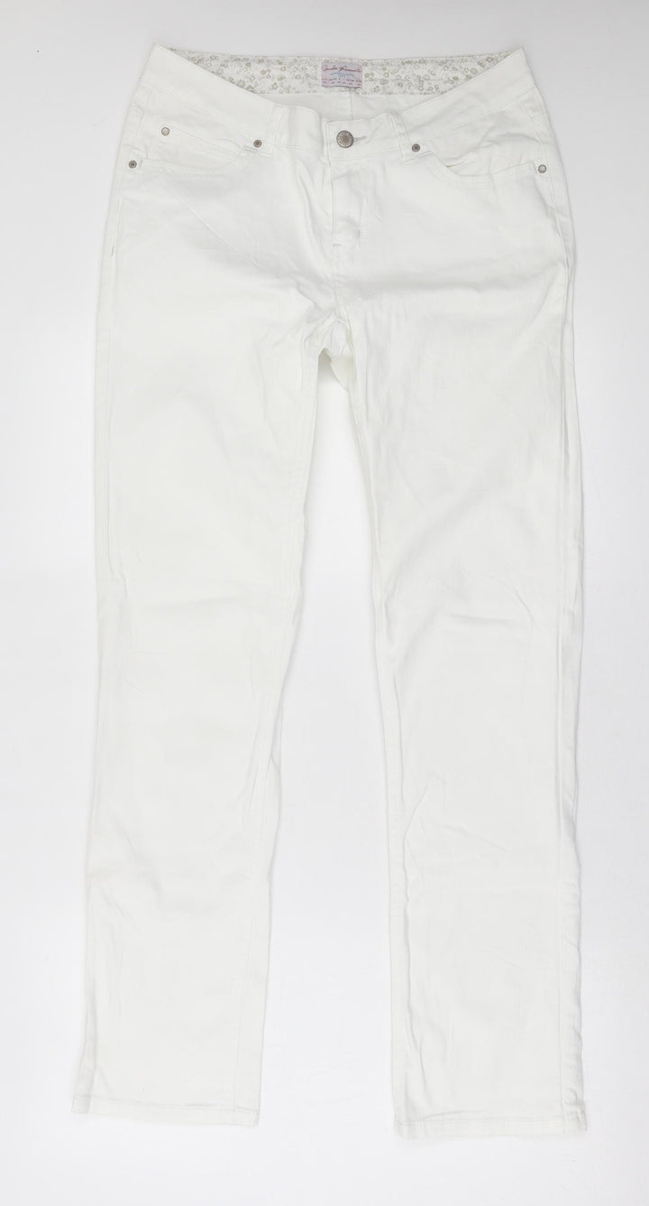 TMC Womens White Cotton Straight Jeans Size 12 L31 in Regular Button