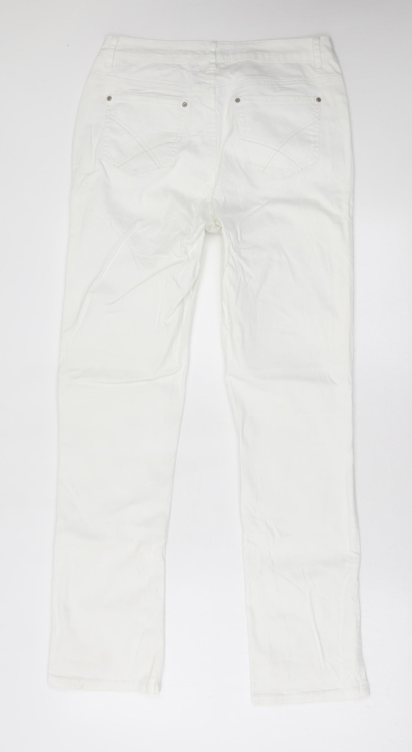 TMC Womens White Cotton Straight Jeans Size 12 L31 in Regular Button