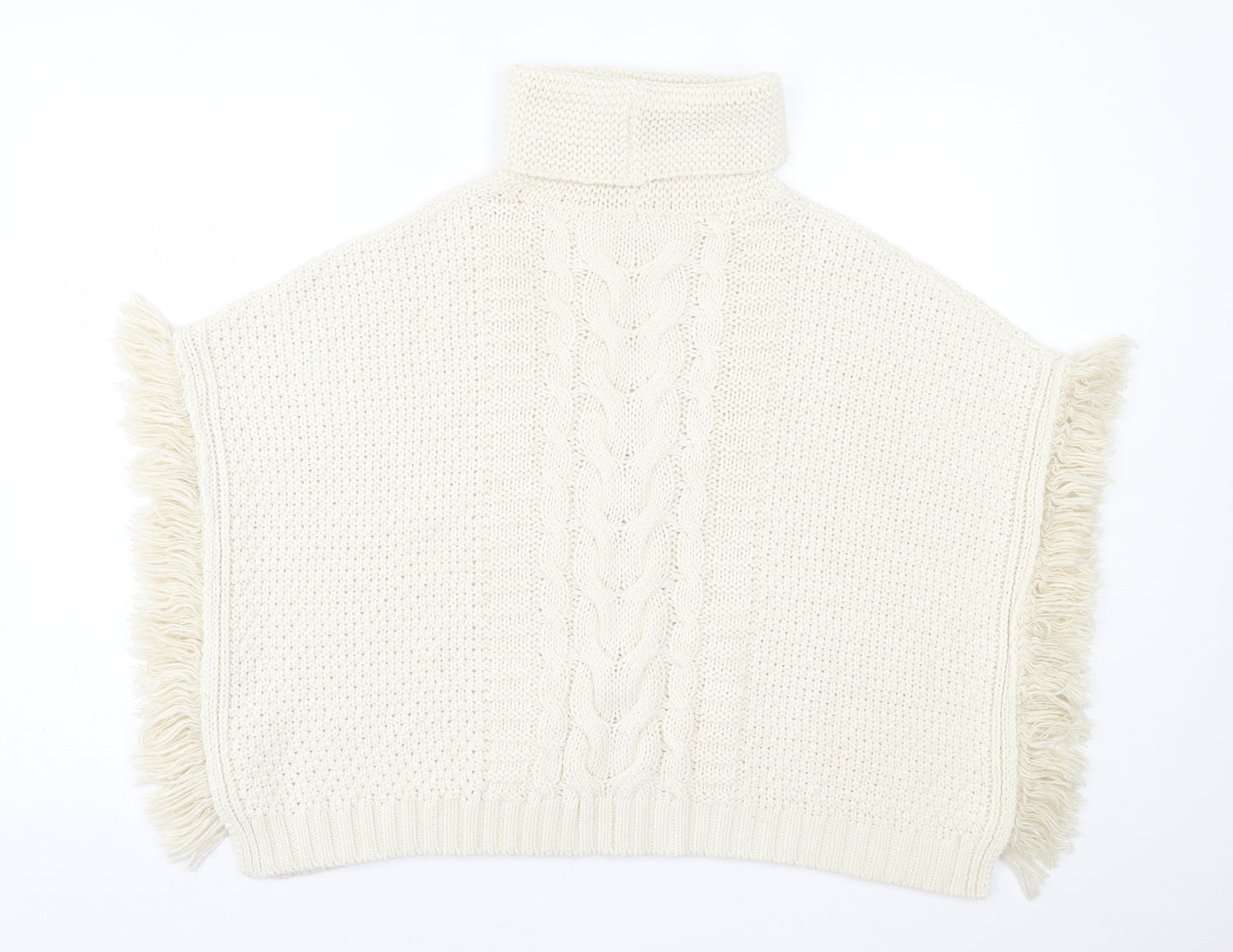 NEXT Girls Beige Roll Neck Acrylic Cape Jumper Size 9-10 Years Pullover