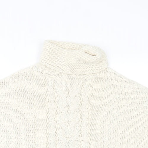 NEXT Girls Beige Roll Neck Acrylic Cape Jumper Size 9-10 Years Pullover