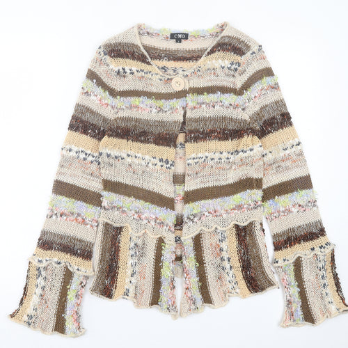 CMD Womens Brown Scoop Neck Striped Acrylic Cardigan Jumper Size S