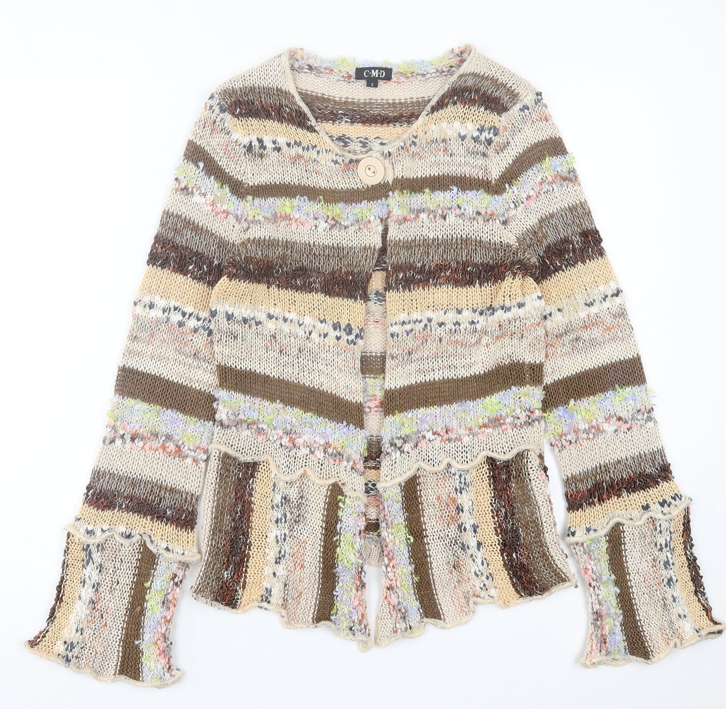 CMD Womens Brown Scoop Neck Striped Acrylic Cardigan Jumper Size S