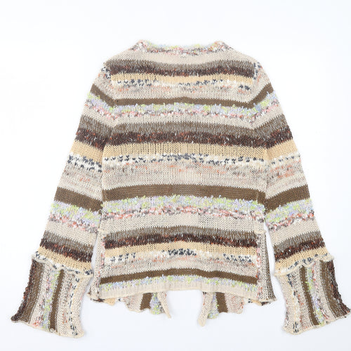 CMD Womens Brown Scoop Neck Striped Acrylic Cardigan Jumper Size S