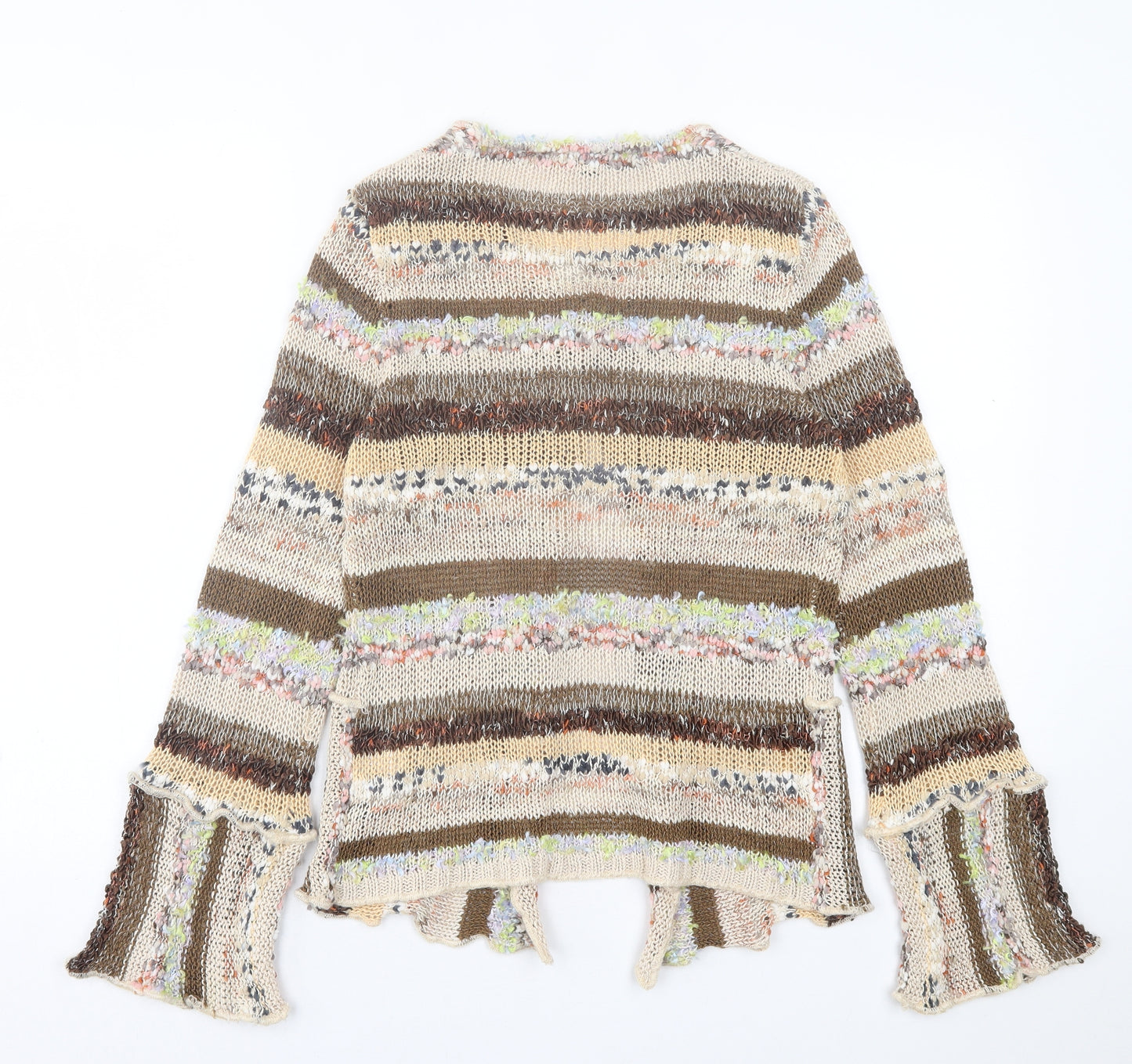 CMD Womens Brown Scoop Neck Striped Acrylic Cardigan Jumper Size S